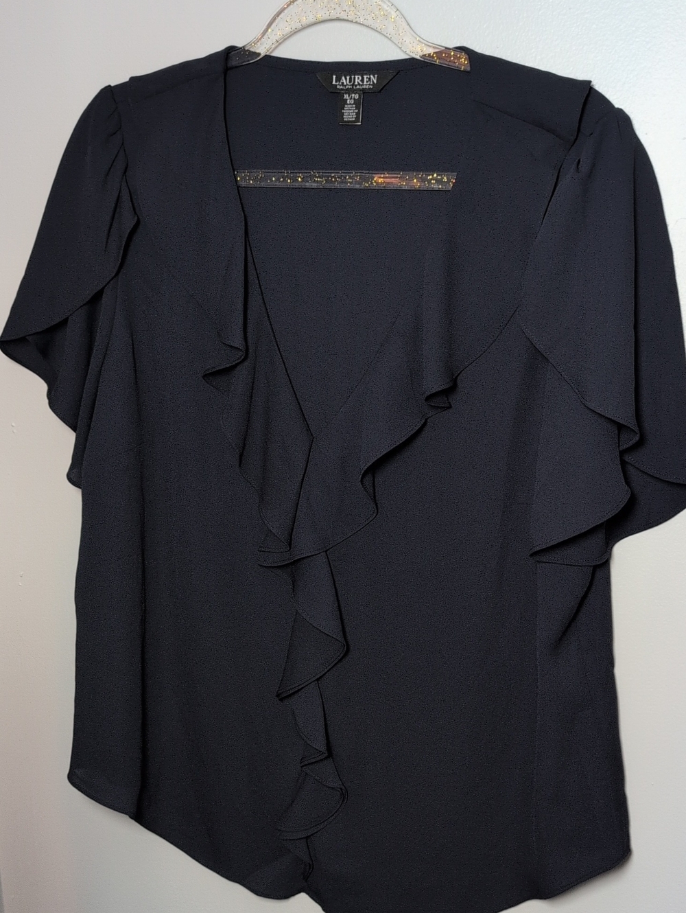Lauren Ralph Lauren Navy Ruffle Front Blouse